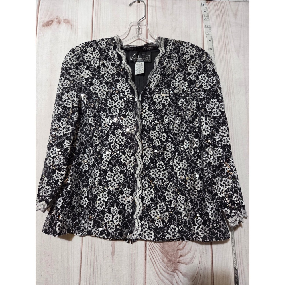 ALX Evening Shirt Sequined Lace‎ Embellished Party Special Occasion Ladies Small